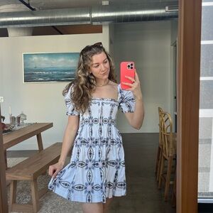 Hill House Scarlett White and Blue Mini Dress